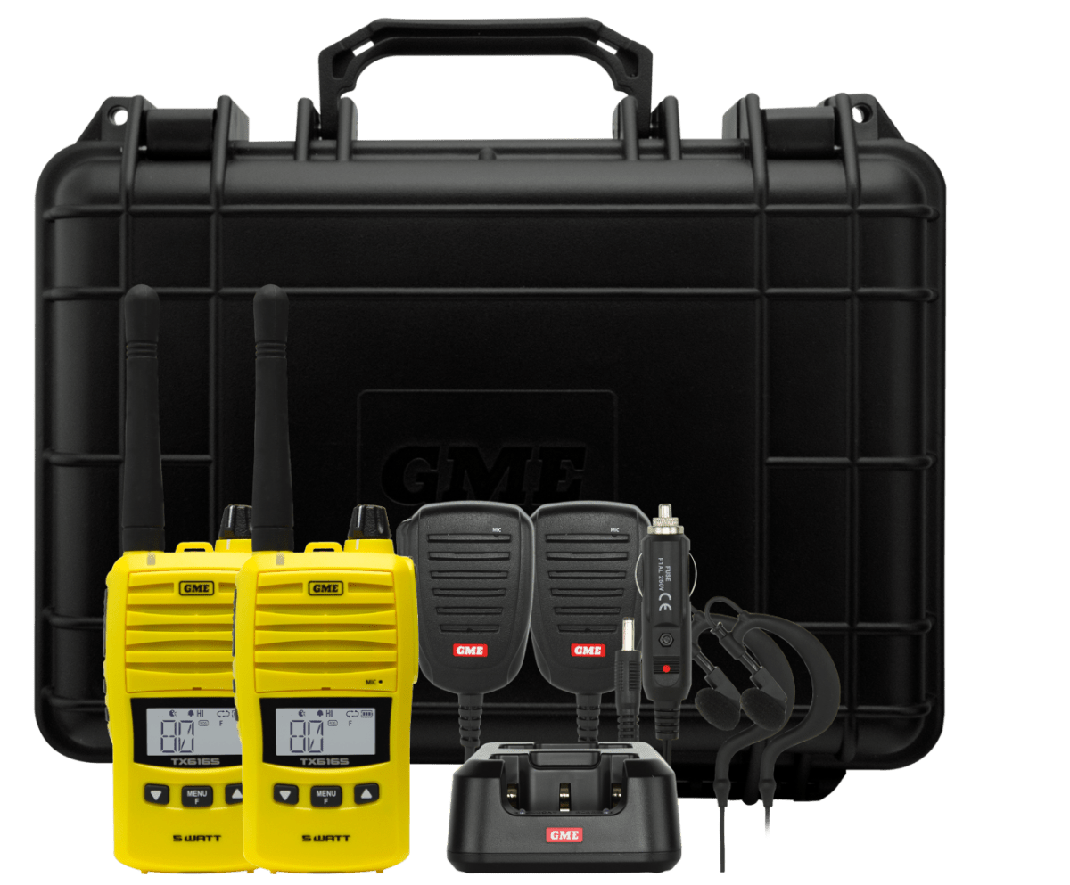 GME TX6165YTP 5/1 Watt UHF CB Handheld Radio including Accessories - Twin Pack - Yellow - NZ Offroader