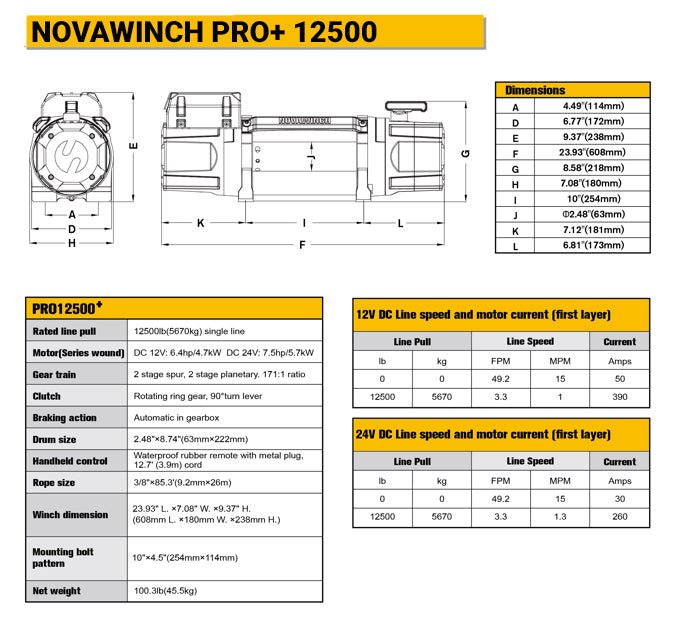 Novawinch PRO+ Series Electric Winch - 12,500lb - NZ Offroader