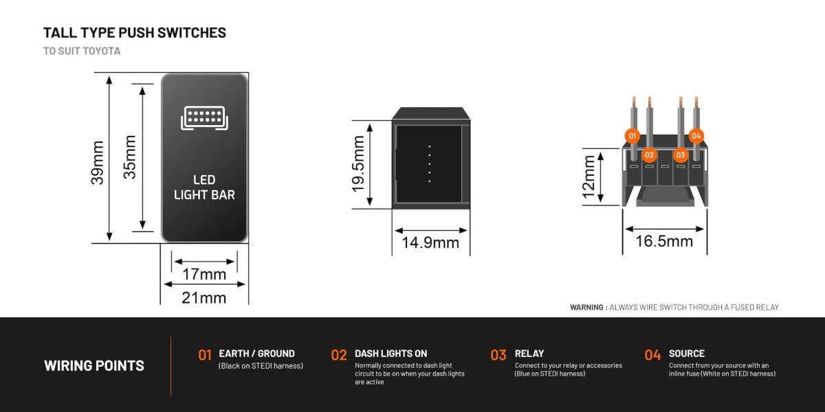 STEDI Tall Type Push Switches to suit Toyota - NZ Offroader