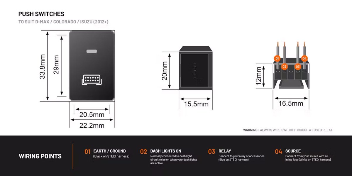 STEDI Push Switch To Suit D - Max/Colorado (2012 - 2020) - NZ Offroader