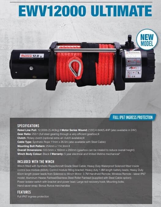 Runva EWV12000 Ultimate winch with Synthetic Rope - NZ Offroader