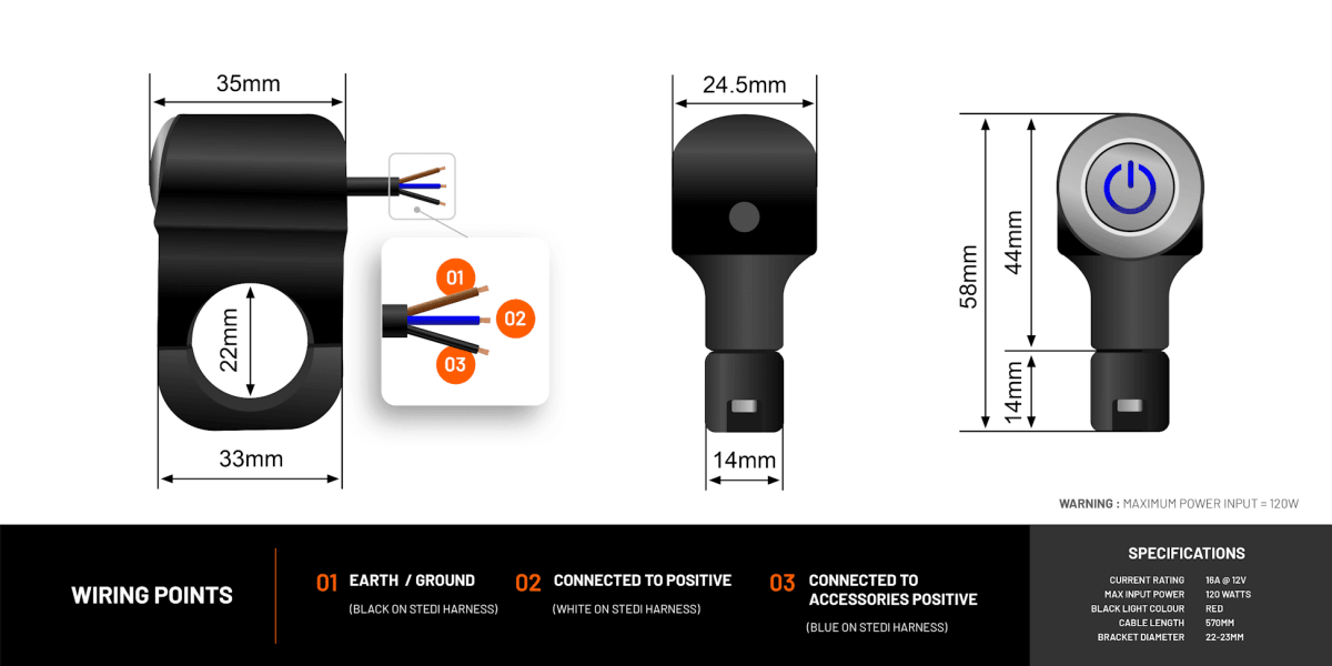 STEDI Motorcycle LED Light Switch Handlebar Mount - NZ Offroader